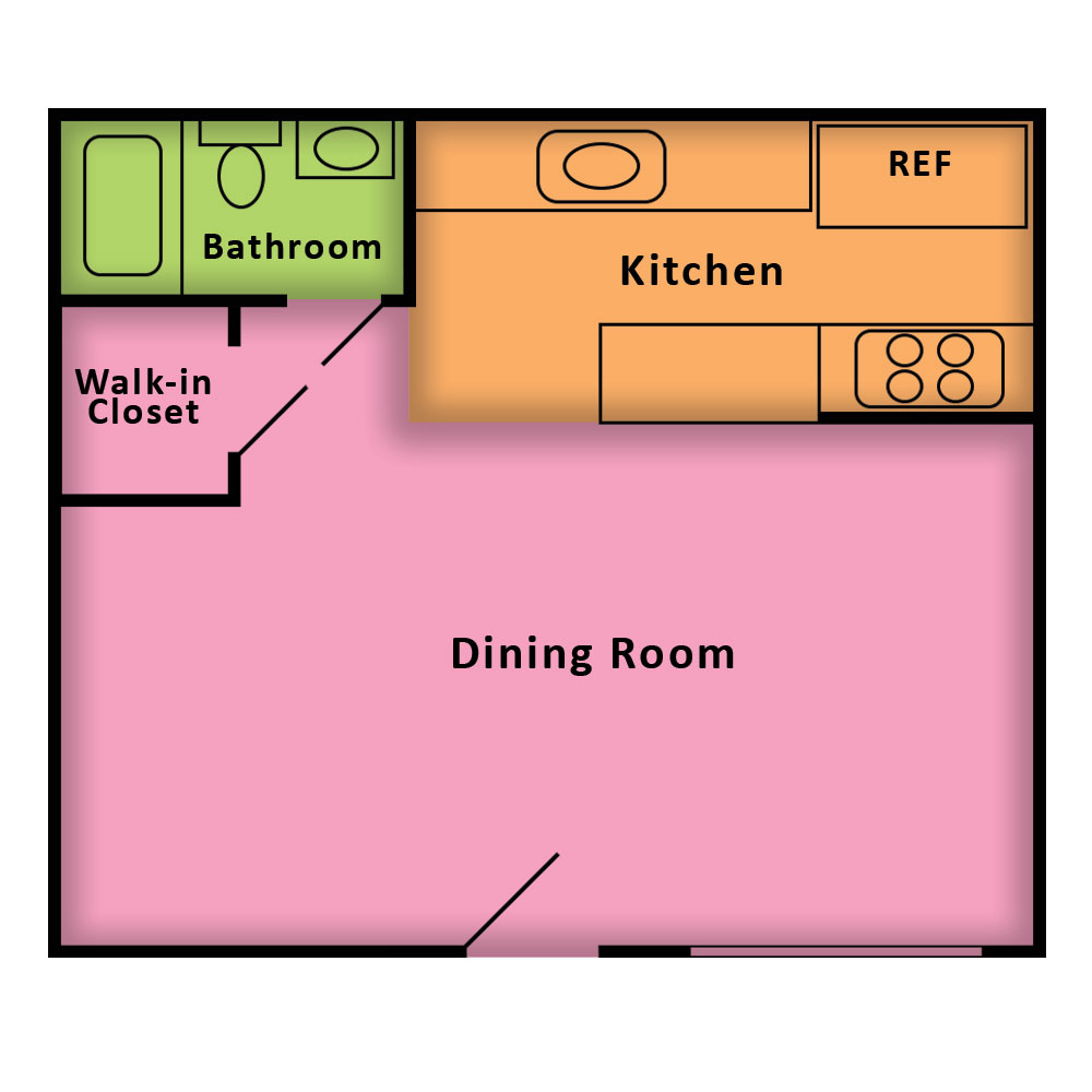 This image is the visual schematic floorplan representation of 1 Bed | 1 Bath at Terra Villa Apartments.