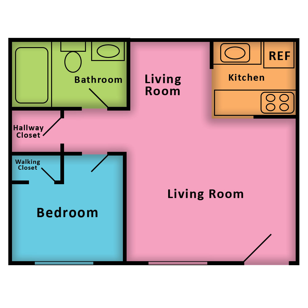 This image is the visual schematic floorplan representation of 1 Bed | 1 Bath at Terra Villa Apartments.