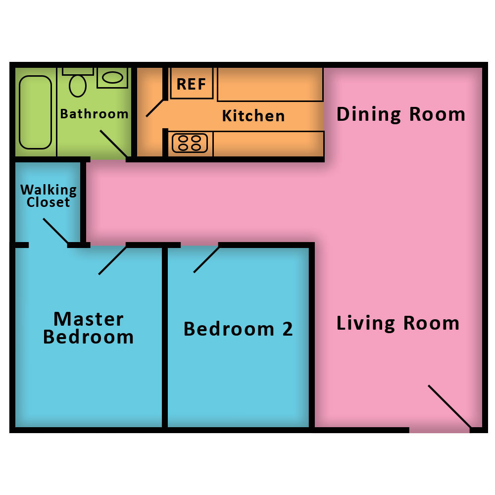 This image is the visual schematic floorplan representation of 2 Bed | 1 Bath at Terra Villa Apartments.